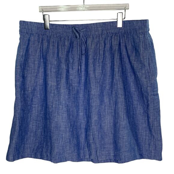 Talbots 3X Womens Plus Size Blue Pleated A Line Mini Skirt Linen Cotton - Picture 1 of 8